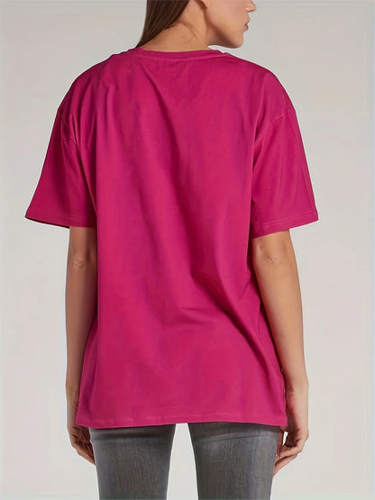 Plus size women's spring & summer simple fashion basic versatile polyester fiber with elastic solid color short-sleeved T-shirt。