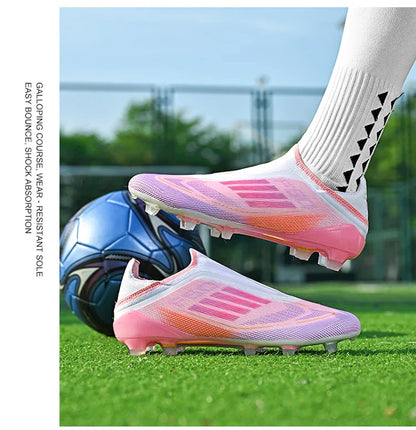 2712 Without-Lace Mens Soccer Shoes F50 SLIP-ON Non-Slip Turf Soccer Cleats Boys TF/FG Training Football Boots Chuteira Campo