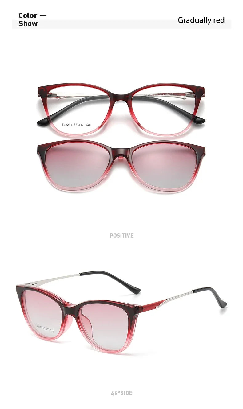 New Women's Cat Eye Polarized Sunglasses with Magnetic Clip Customizable Myopia Prescription Lens Reading Glasses