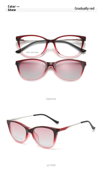 New Women's Cat Eye Polarized Sunglasses with Magnetic Clip Customizable Myopia Prescription Lens Reading Glasses