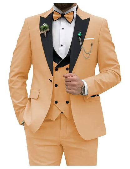 Slim Fit Men Suits Double Breasted Groom Formal Business Male Blazer Set Peak Lapel Party Wedding Tuxedo (Jacket+Vest+Pants)