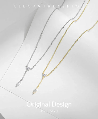 925 Sterling Silver Dainty Y Shape Round & Rhombic Fashion Pendant Necklace For Women Chain Necklace Trendy Jewelry Gift