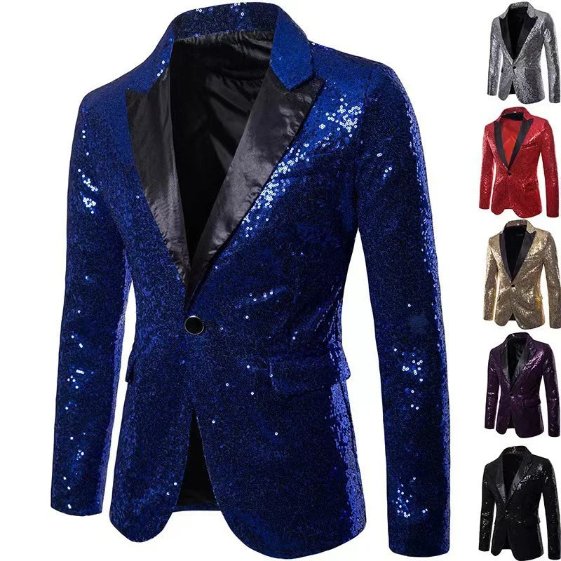 European and American Hosting Performance Dress High End Men's Gold Sequin Suit Korean Version Slim Fit Studio Suit Jacket