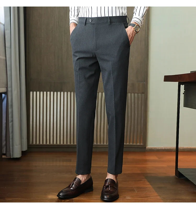 Plus size 40 38 Men Business Solid Suit Pant 2026 Spring Formal Slim Fit Wedding Trouser Mens Brand Fashion Casual Dress Pants