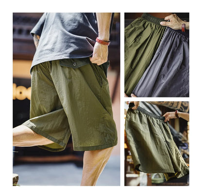 Men's Amekaji Shorts Summer Retro Oversized Wide Leg Casual Shorts Elastic Waist Cargo Breathable Men's Streetwear Shorts