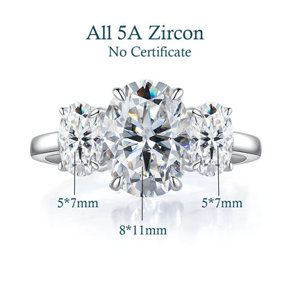 3/6 Carat Oval Cut Moissanite Engagement Rings 3-Stone Lab Diamond 925 Sterling Silver Wedding Rings Band for Women Fine Jewelry
