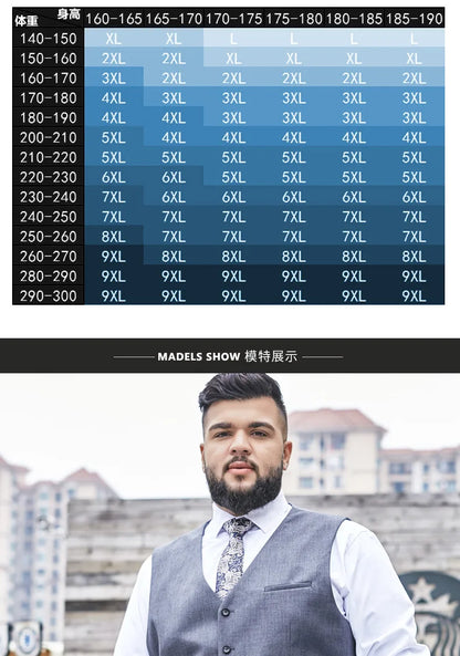 New Plus Size Black Suit Vest Men Solid Color Single Breasted Waistcoat For Host Groom Groomsmen Grey Black Navy Waist Coat 9XL