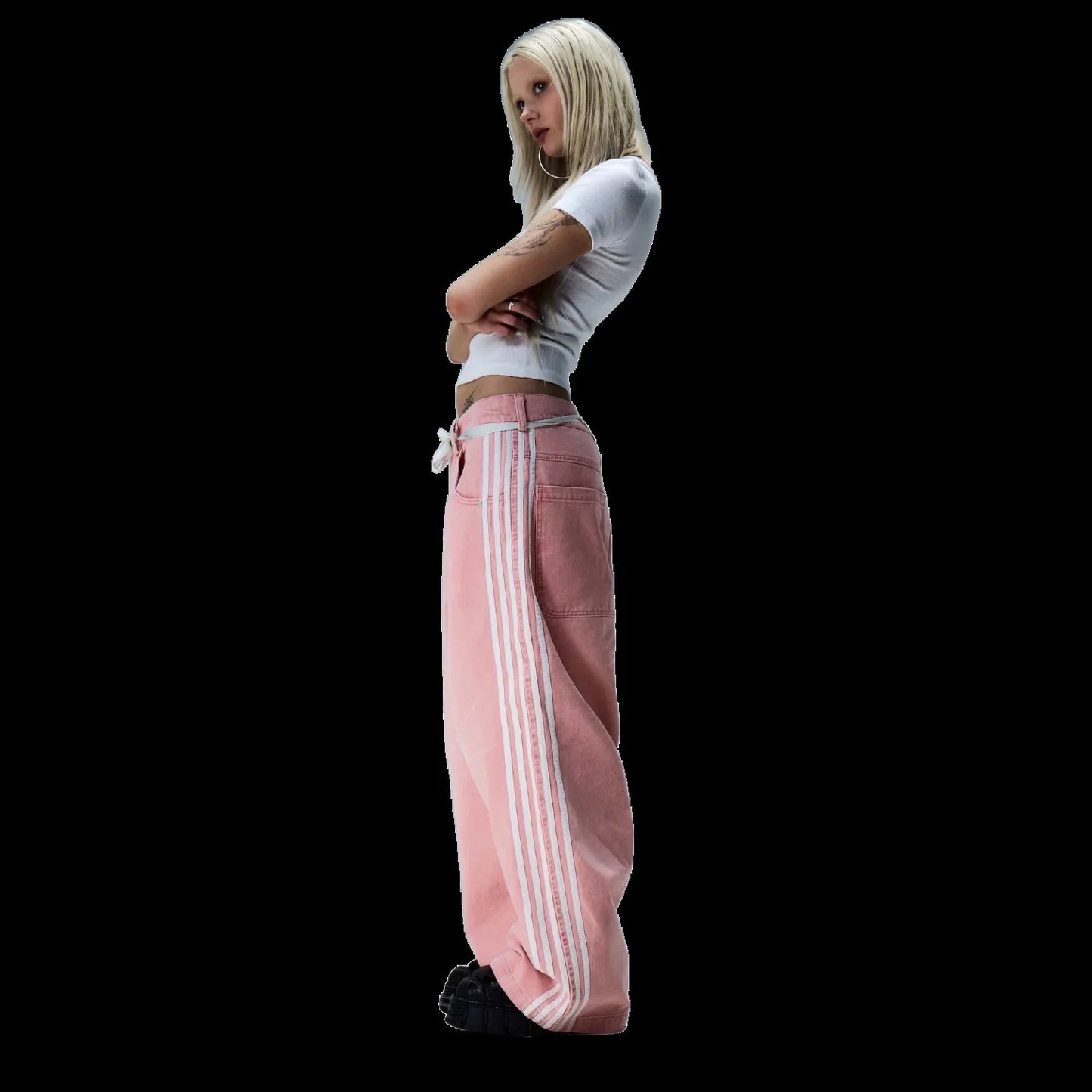 Y2K American Retro High Waisted Jeans Loose Wide Leg Pants Harajuku Style Street Striped Gothic Niche Design Casual Pants