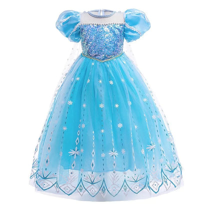 Children Snow Queen Costume Kids Elsa Cosplay Performance Sequins Disguise Girls Princess Party Elegant Fantasy Halloween Dress