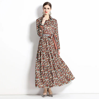 2024 Autumn New Women's European and American Versatile Waist and Slimming Letter Positioning Printed Dress A-line Long Dress