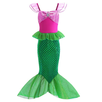 Ariel Princess Girl Little Mermaid Dress Halloween Cosplay Birthday Party Costume Fancy Clothes Children Outfit Dress