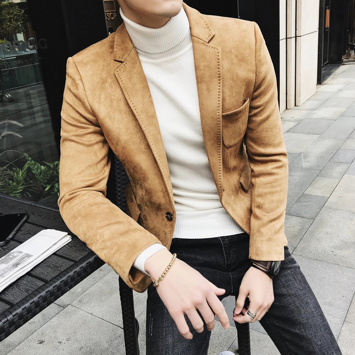 Blazer Hombre Men's Casual Slim Fit Deerskin Velvet Suit Jacket High-quality Korean Luxury Formal Solid Color Suit 6 Colors