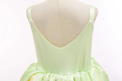 Girls Cosplay Tiana Yellow Short-Sleeved Fluffy Princess Dress For Girl Birthday Party Princess Dress With Accessories