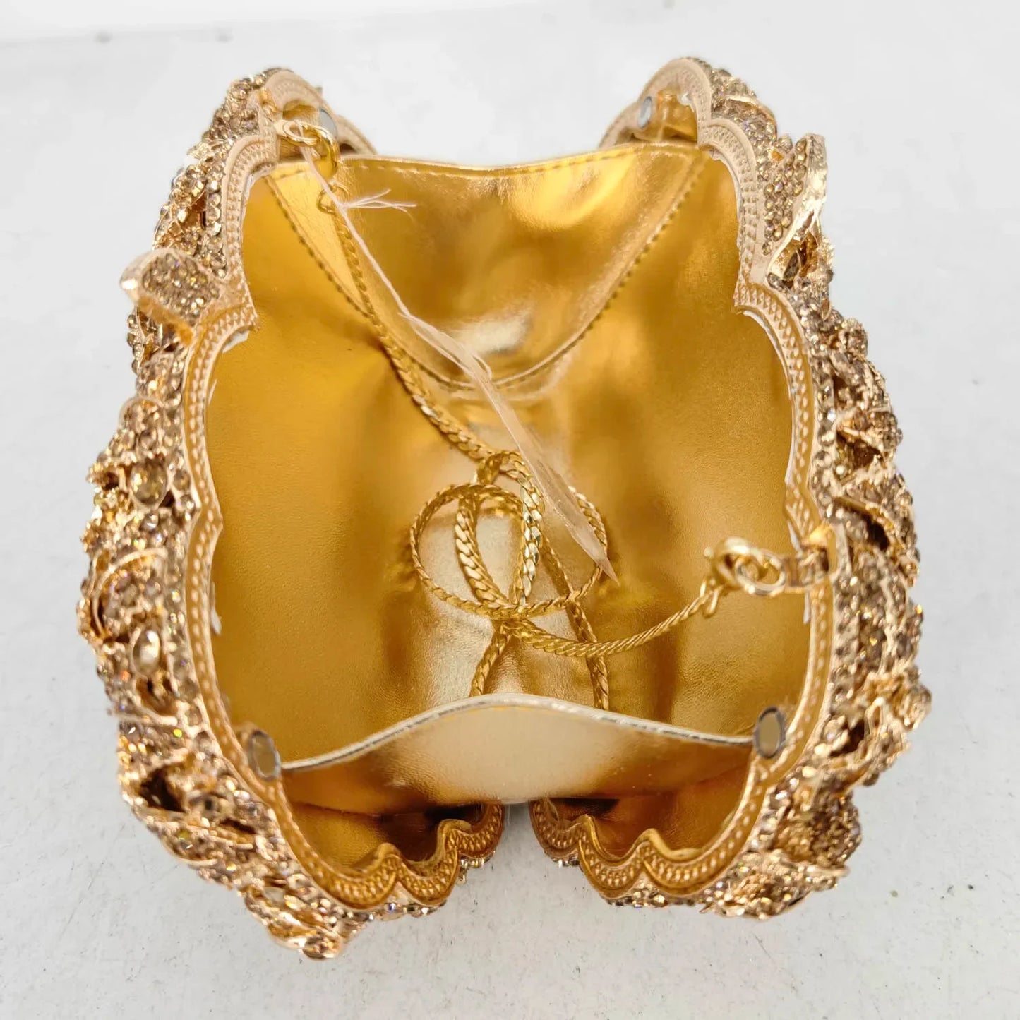 Women Gold Flower Clutch Evening Bags Bridal Wedding Handbags Formal Party Rhinestones Floral Purses