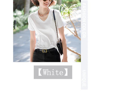 6% Real Silk Cotton Modal Women's T-shirt 2026 Summer Tees Short Sleeve Solid Tee Shirts V-neck Casual Woman Basic T shirt Tops