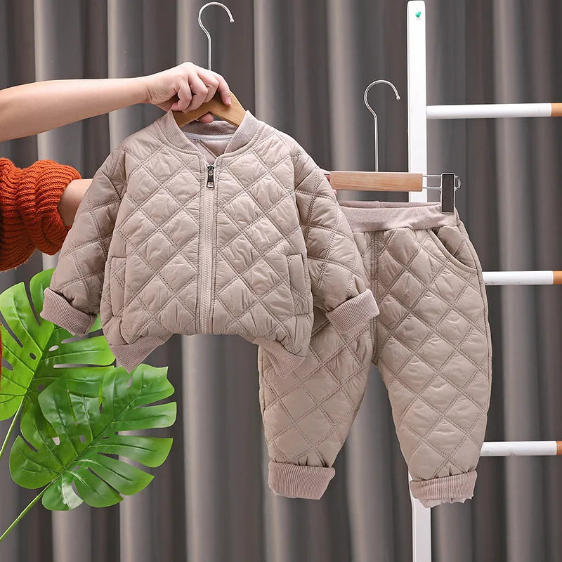 New Autumn Winter Baby Boys Clothes Children Thicken Cotton Jacket Pants 2Pcs/Sets Toddler Girls Clothing Infant Kids Tracksuits