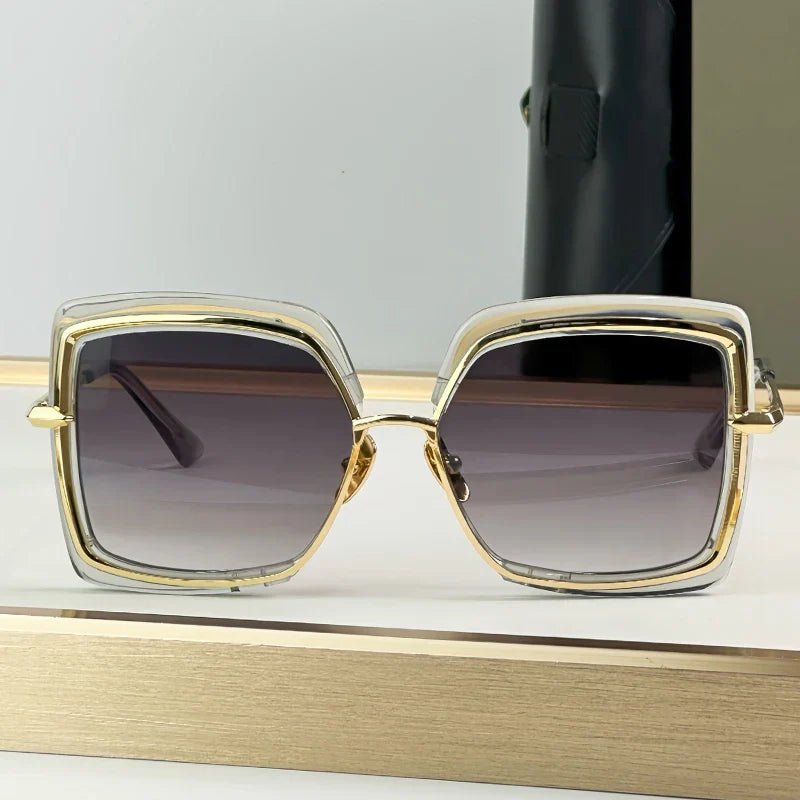Ins 503 Oversized Square Alloy Gradient Acetate Sunglasses Men and Women Uv400 Handmade Personalization Fashion Eyeglasses