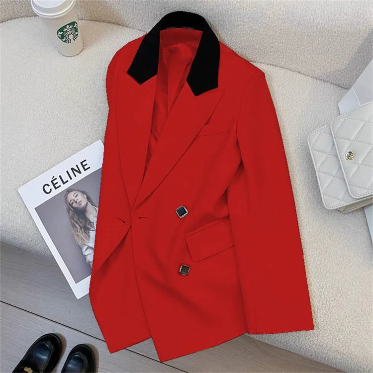Spring Women's Suit Jacket Fashionable Korean Design Commute Style Long Sleeve Polyester Blend Urban Windbreaker