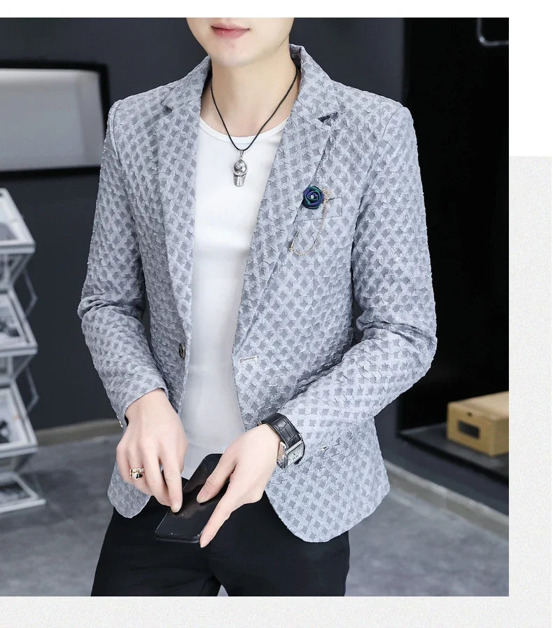 2024 Autumn New Fashion Handsome Men Business Leisure Banquet Shopping Slim-fit Korean Suit  Costume Croisé Homme  Blazer