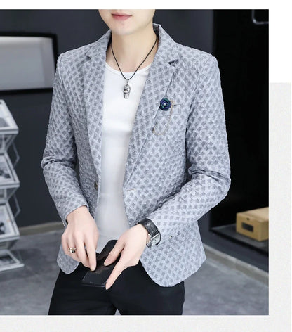 2024 Autumn New Fashion Handsome Men Business Leisure Banquet Shopping Slim-fit Korean Suit  Costume Croisé Homme  Blazer
