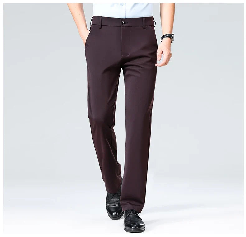 Men Suit Pants Light Thin Elastic Slim Fit Dress Pants Business Solid Casual Straight Leg Trouser Men Clothing Oversize 29-42