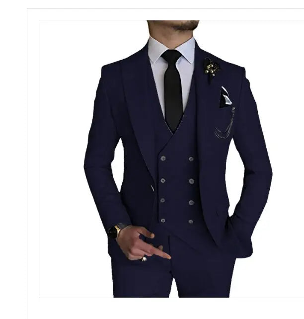 Dark Blue Slim Fit 3 Piece Wedding Suits for Men Best Man Groom Tuxedos Smart Casual Prom Party Business Costume Homme Male Set