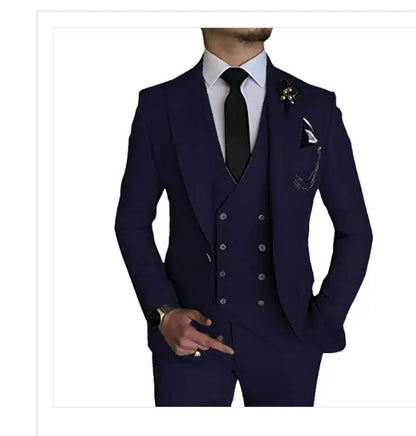 Dark Blue Slim Fit 3 Piece Wedding Suits for Men Best Man Groom Tuxedos Smart Casual Prom Party Business Costume Homme Male Set