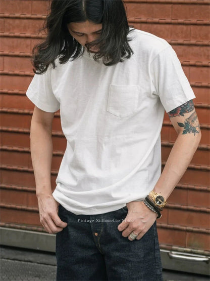 Rugged Bronson Loopwheel Tubular Pocket T-Shirt 220g Slub Cotton Men's Seamless Side Tee Short Sleeve