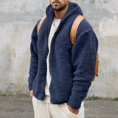 Men's Autumn and Winter Double-Sided Fleece Warm Jacket  Loose Hooded Casual Jacket