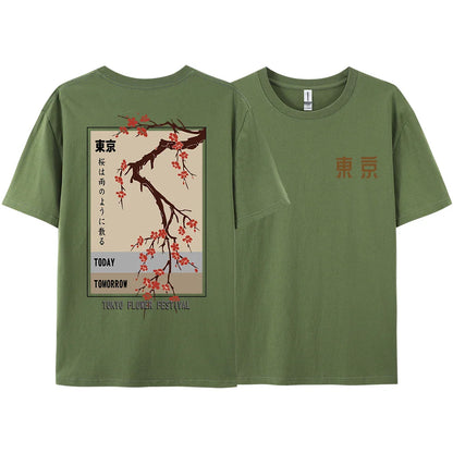 Today Tomorrow Tokyo Flower Festival T Shirt Men Women Fashion O-Neck Tshirts Summer Cotton Tops Loose Street Hip Hop T-Shirts