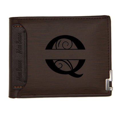 Personalized Wallet for Men Custom Wallets for Men Engraved Letter Name Leather Wallet Bifold Custom Gifts for Dad/Husband