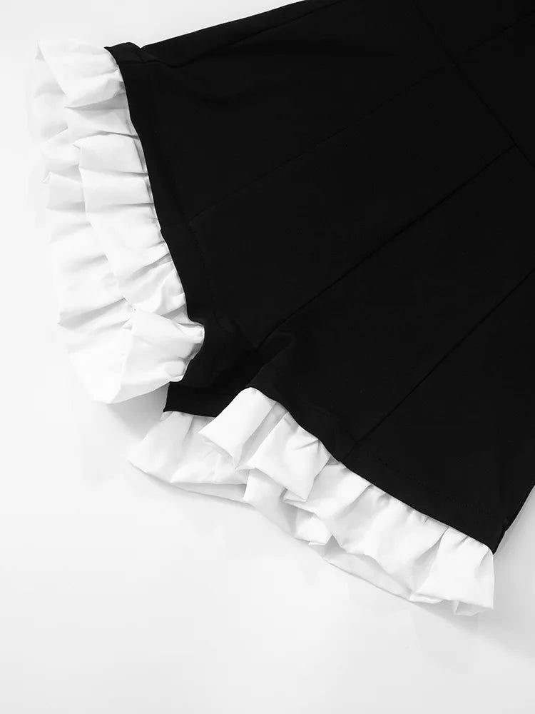 Ruffled Patchwork Sexy Rompers Female Patchwork Off-Shoulder High Waist Contrast Summer 2025 Women's Jumpsuit Bodysuits