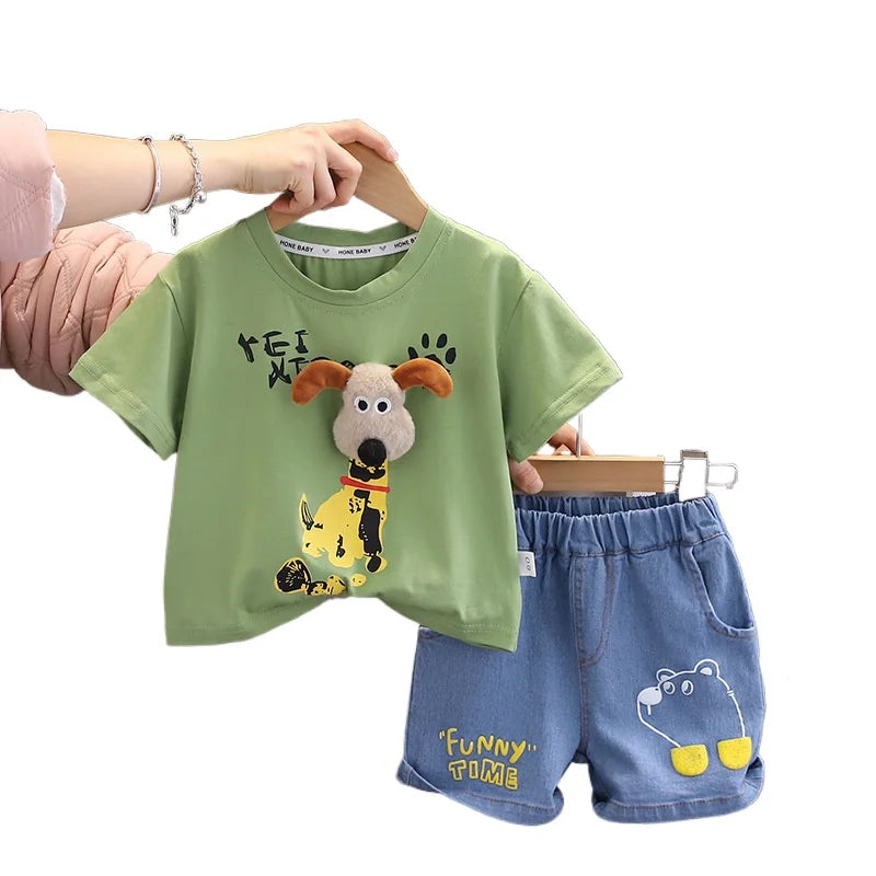 Kids Clothes Summer Children Boy Girls Cartoon T Shirt Shorts 2Pcs/sets Baby Toddler Clothing Infant Sportswear 1 2 3 4 5 Years
