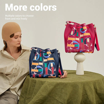 Seasonal New Arrival Fashionable Classic Women's Bucket Bag Color-Blocked Letter Print Design Women's New Shoulder Bag