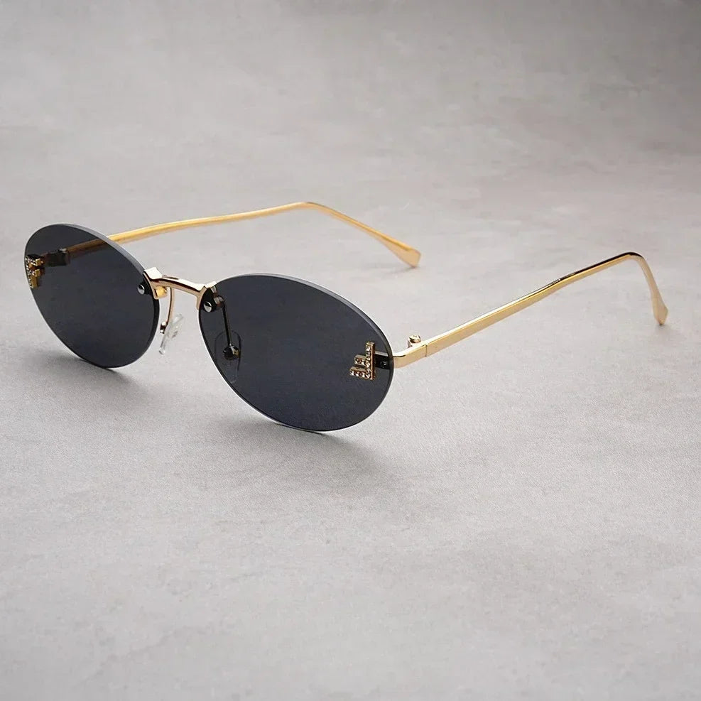 Rimless Oval Sunglasses Women 2025 New Fashion Gradient Ocean Lenses Sun Glasses Stylish Women Luxury Brand Design Shades