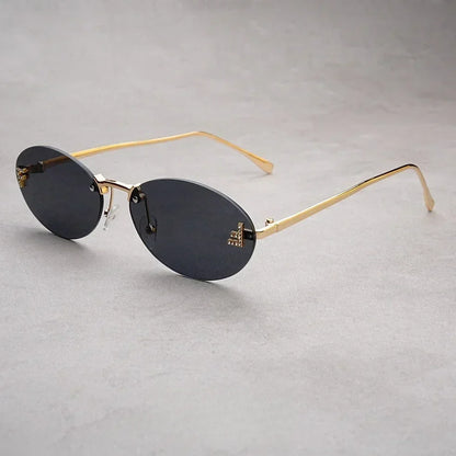 Rimless Oval Sunglasses Women 2025 New Fashion Gradient Ocean Lenses Sun Glasses Stylish Women Luxury Brand Design Shades