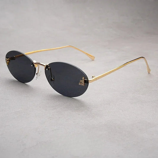 Rimless Oval Sunglasses Women 2025 New Fashion Gradient Ocean Lenses Sun Glasses Stylish Women Luxury Brand Design Shades