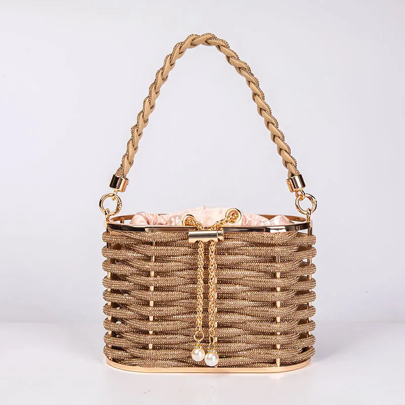 Handbag Shoulder Glitter Pearl Wedding Party Clutch Purse Diamonds Shiny Beading Evening Bag Crossbody Rhinestone Luxury Woman