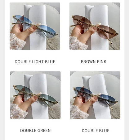 2026 Cat Eye Rivet Rimless Sunglasses Women Luxury Fashion Brand Oval Narrow Sun Glasses Shades Trendy Elegant Unique Eyewear