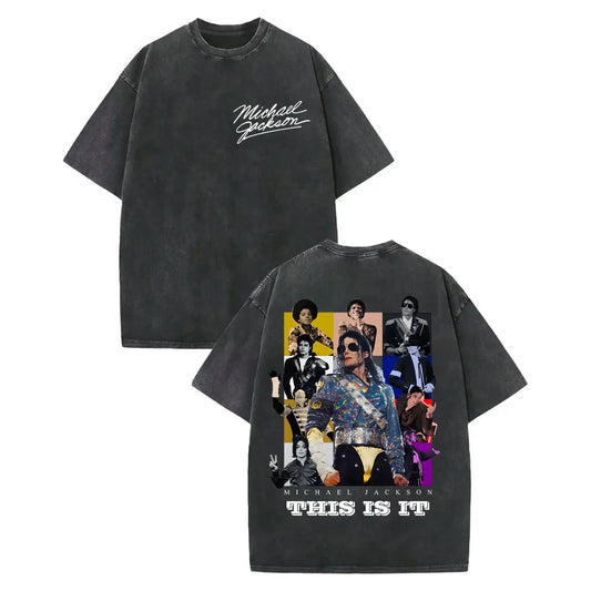 Vintage Washed Michael Jackson Graphic T Shirts Men Women Harajuku Rock Clothing T-shirts Fashion Casual Short Sleeve T-shirt