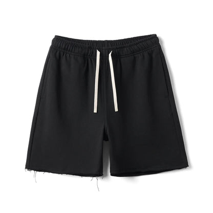 2025 Summer New Oversize 390gsm Drawstring Shorts Men  Raw  Hem Athletic Sports Runinng Shorts