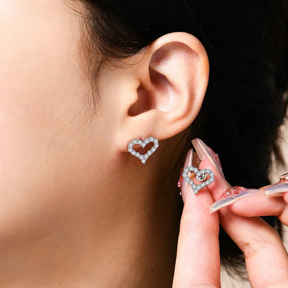 S925 Silver Hollow Heart Moissanite Earrings for Women Charm Love Anniversary Jewelry Elegant Birthday Gifts Certified