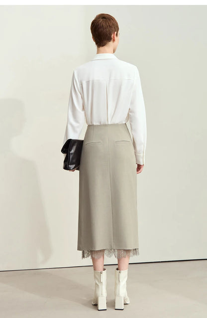 Minimalism Skirts for Woman 2025 Spring New Elegant Patchwork Lace Women's Clothing Retro Lady A-Line Pleated Skirt12443013