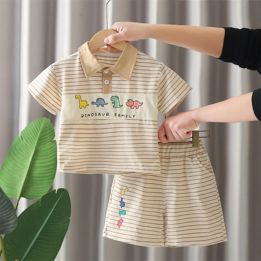 New Summer Baby Boy Clothes Set Toddler Boys Striped Cartoon T-shirt Short Pant 2-Piece Casual Infant Children's Clothing Outfit