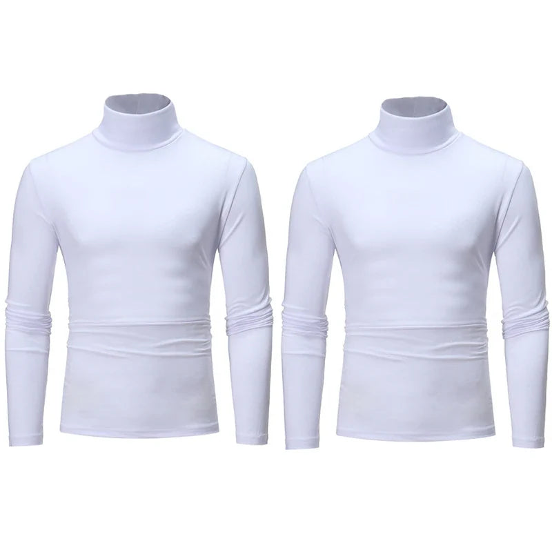 2pcs Men Thin Warm Tops Men's Autumn Long-sleeved Thermal Underwer Male High Collar Fashion T-shirt