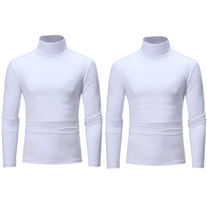 2pcs Men Thin Warm Tops Men's Autumn Long-sleeved Thermal Underwer Male High Collar Fashion T-shirt