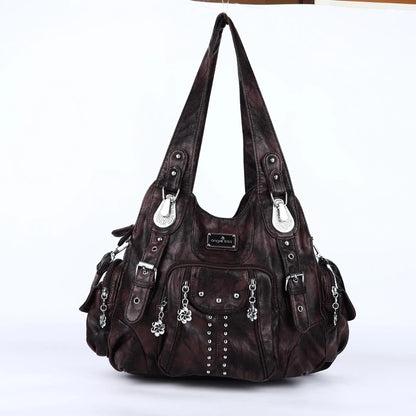 Women's Fashion Shoulder Bag PU Leather Handbag Large Capacity Satchel Vintage Female Shoulder Bag Phone Pouch