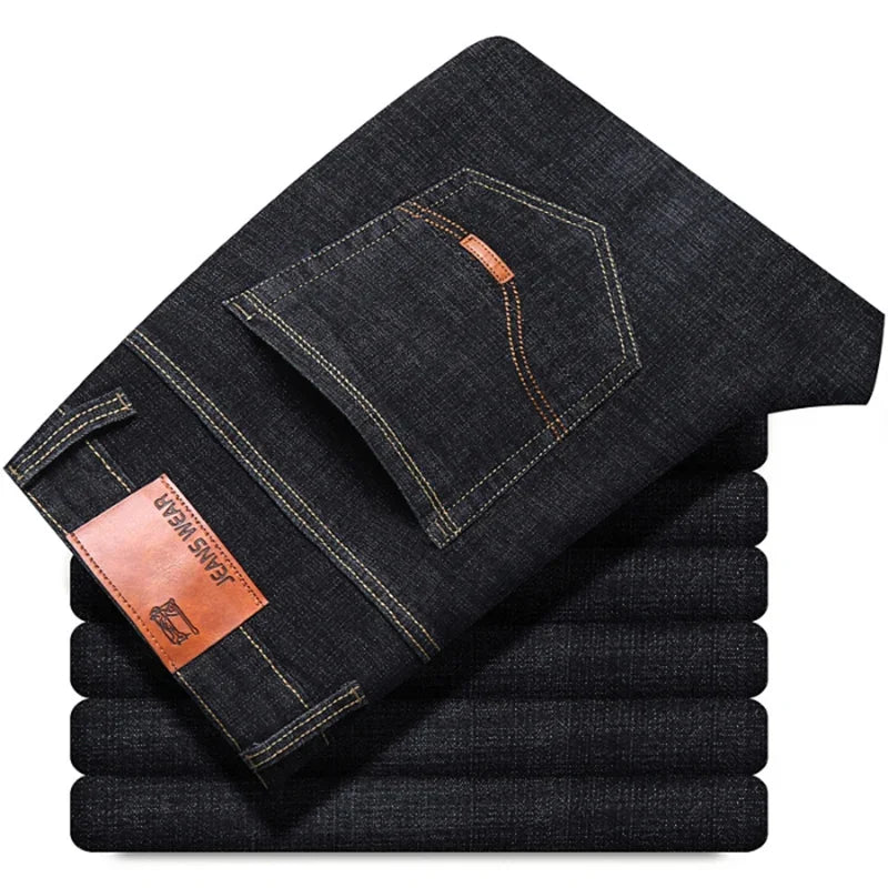 Men Fashion Straight Jeans Mens 2024 New Stretch Slim Fit Pants Comfortable Soft Business Denim Trousers Male Brand Clothing