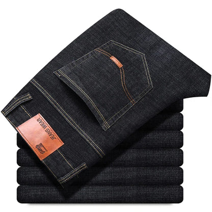 Men Fashion Straight Jeans Mens 2024 New Stretch Slim Fit Pants Comfortable Soft Business Denim Trousers Male Brand Clothing