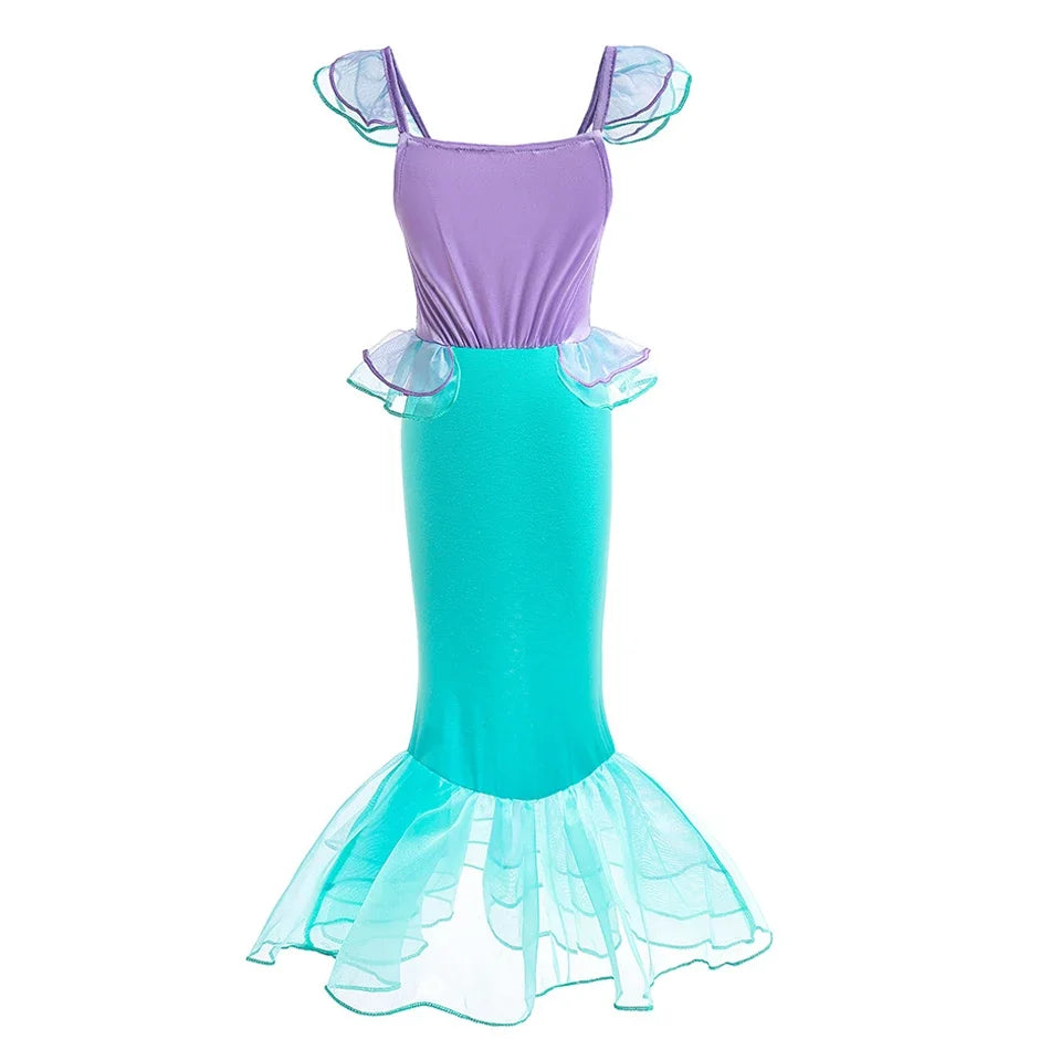 Halloween Costume Mermaid Dress Girl Ruffles Shell Fishtail Frocks Ariel Fantasy Luxury Princess Gown Children Fancy Fairy Dress